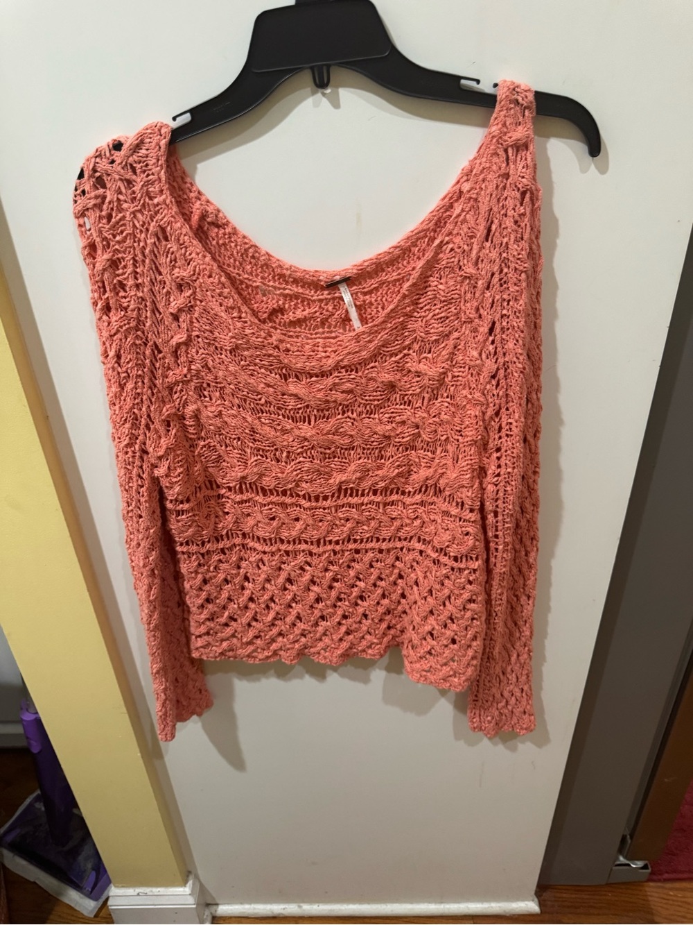 Free People Coral Crochet Open-Weave Top